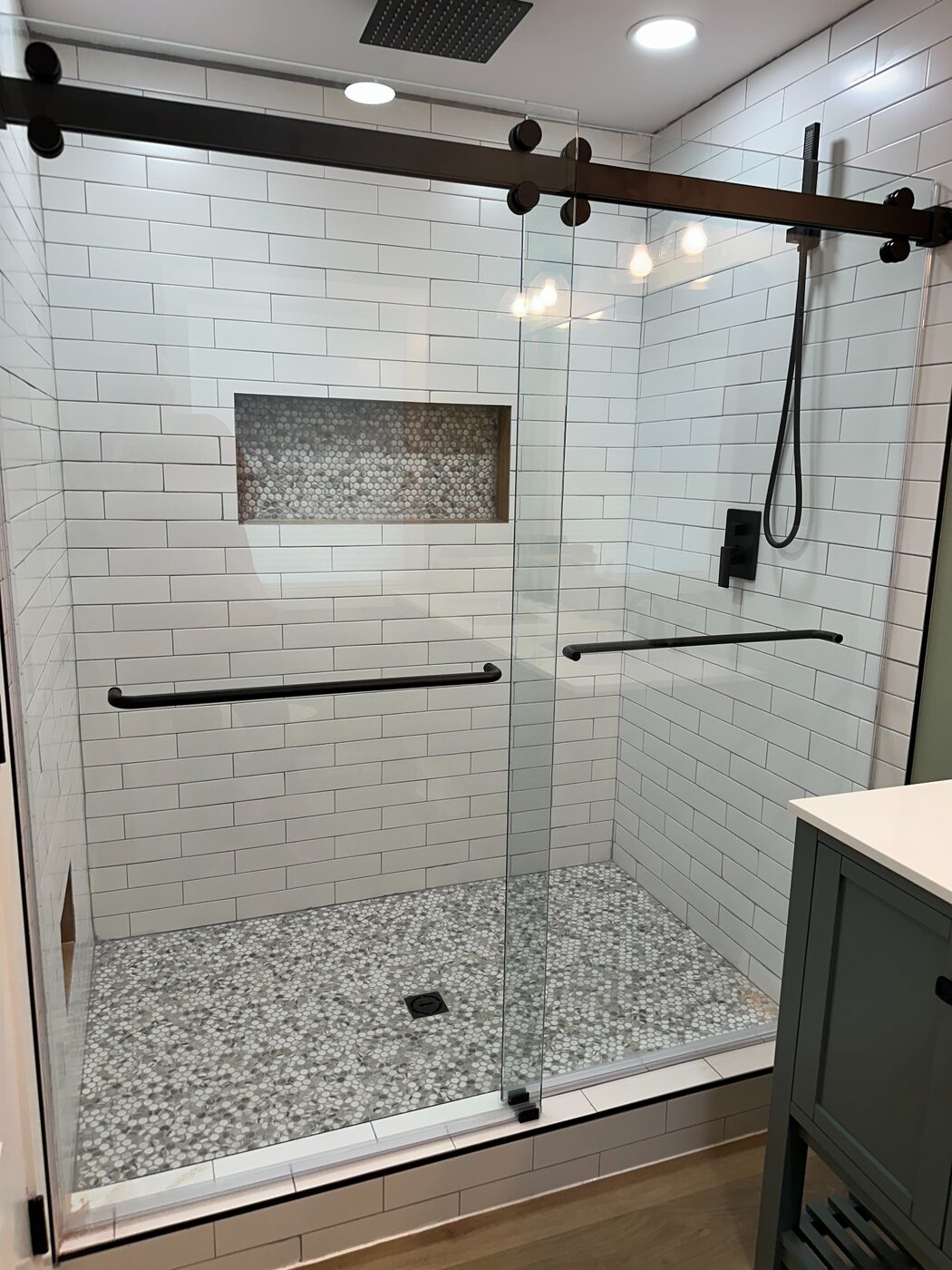 Barn-style sliding shower door
