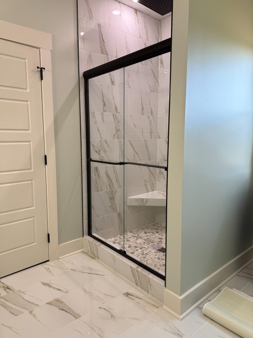 Black grid framed shower enclosure